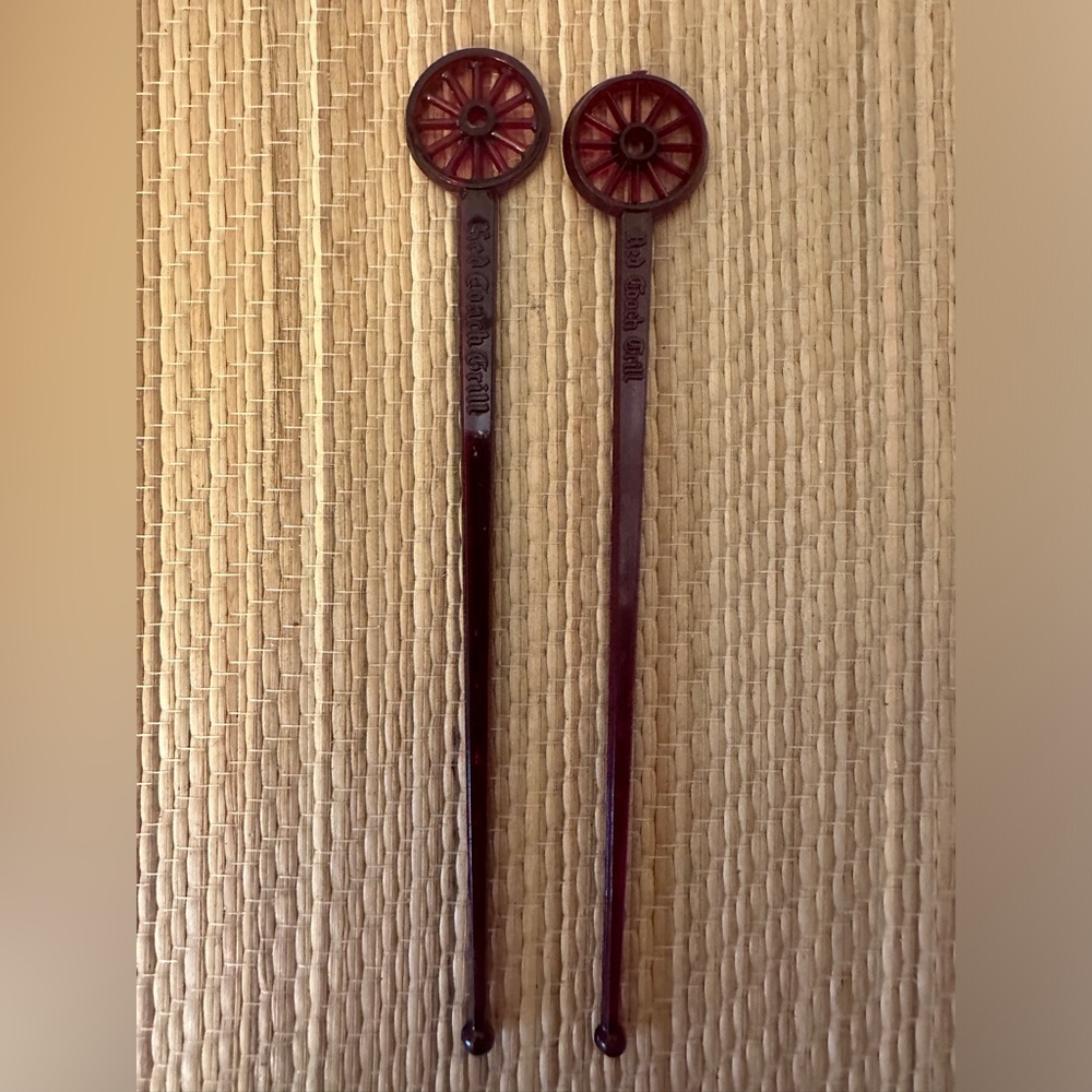 Red Coach Grill Swizzle Sticks Vintage 60s Pair